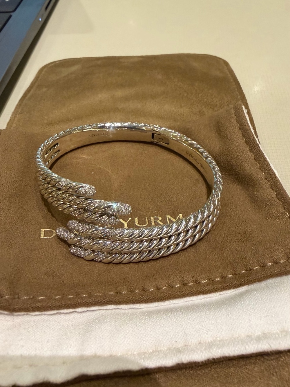 David Yurman Sterling Silver Triple Cable Bracelet with Pavé Tips